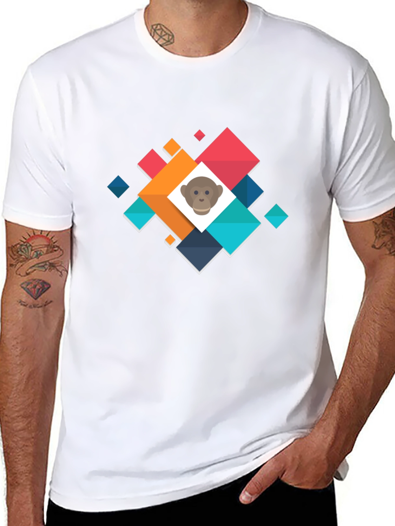 Geometric Monkey Face Graphic Black T-Shirt