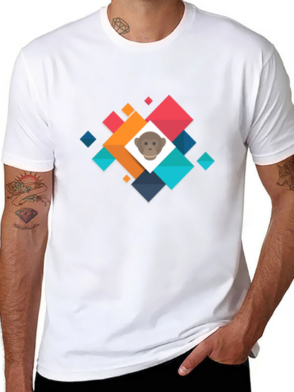 Geometric Monkey Face Graphic Black T-Shirt