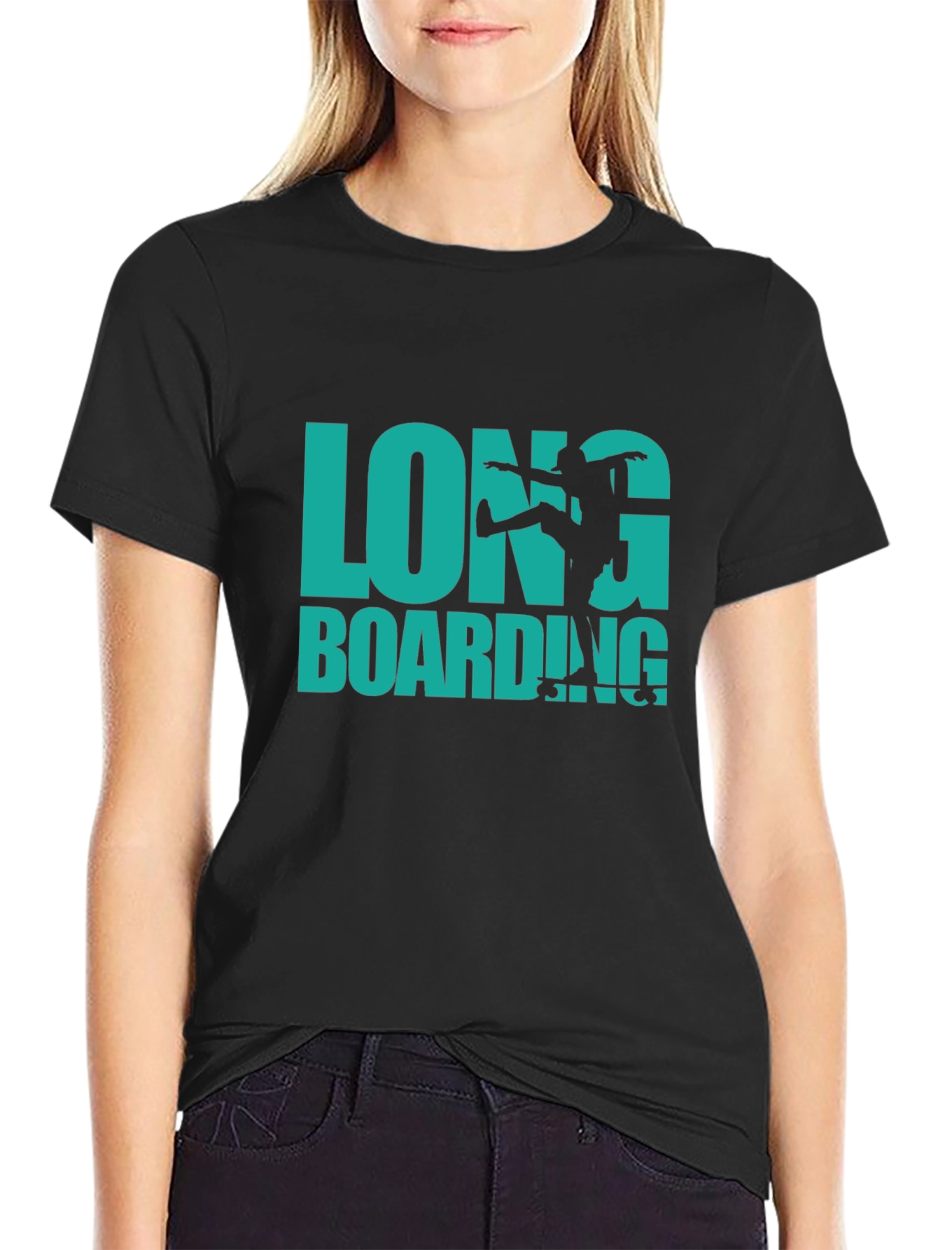 Longboarding Graphic Print Black T-Shirt