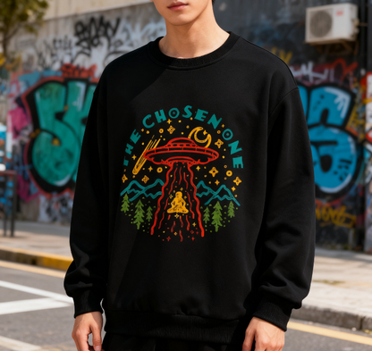 Cosmic Chosen One UFO Meditation Graphic Crewneck