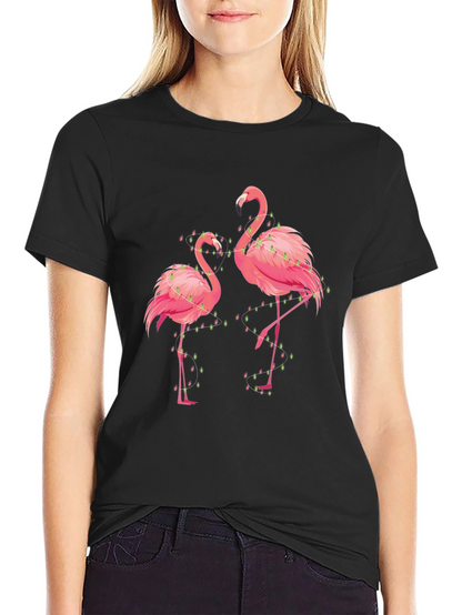 Flamingo Christmas Lights Graphic Tee - Black
