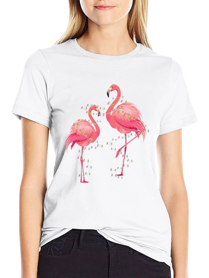 Flamingo Christmas Lights Graphic Tee - Black