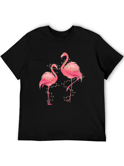 Flamingo Christmas Lights Graphic Tee - Black