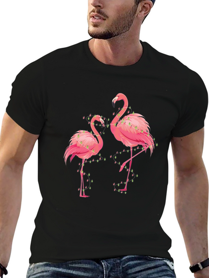 Flamingo Christmas Lights Graphic Tee - Black