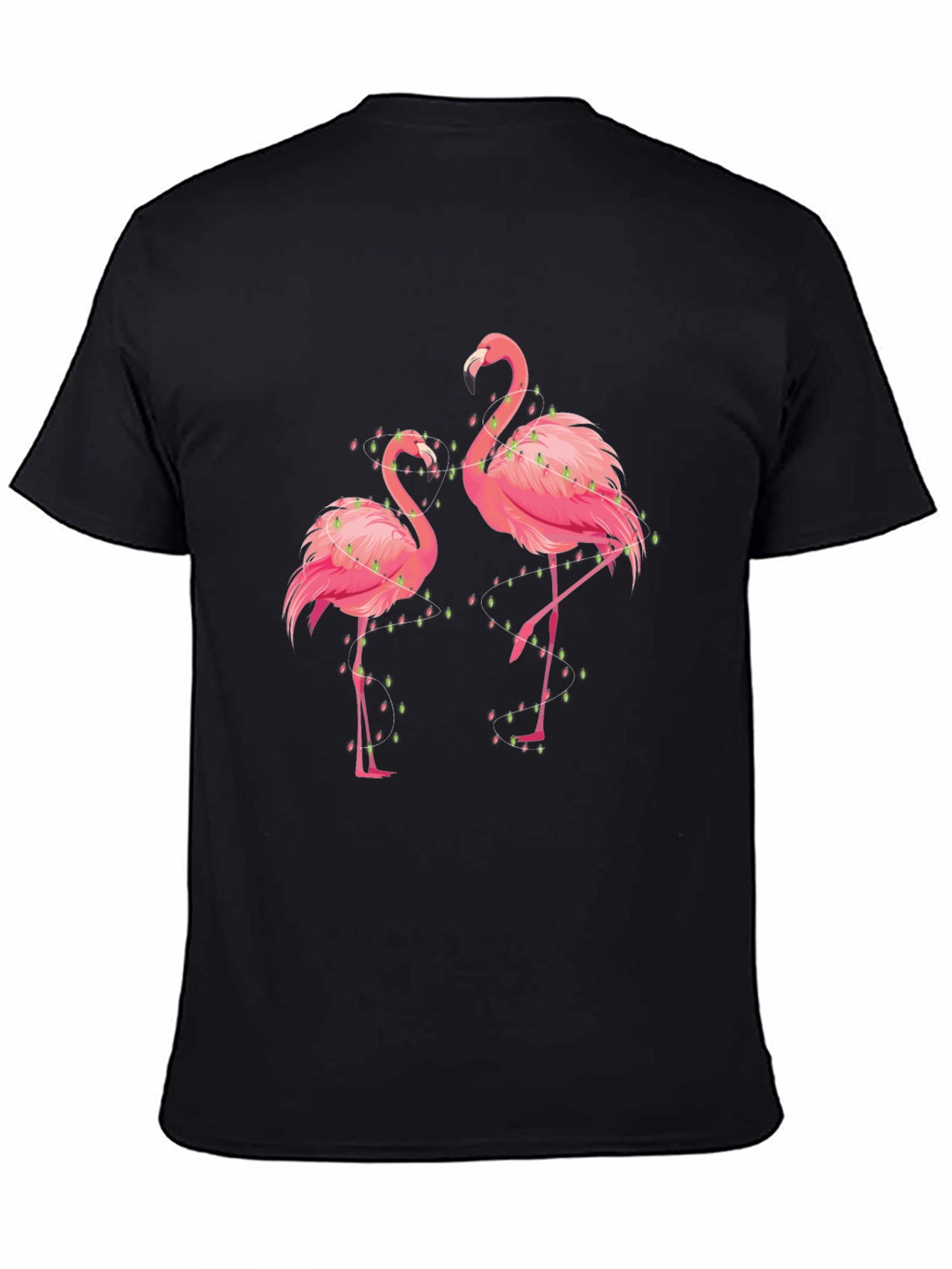 Flamingo Christmas Lights Graphic Tee - Black