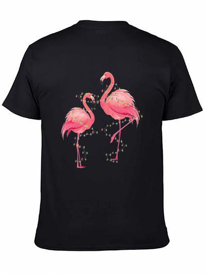 Flamingo Christmas Lights Graphic Tee - Black