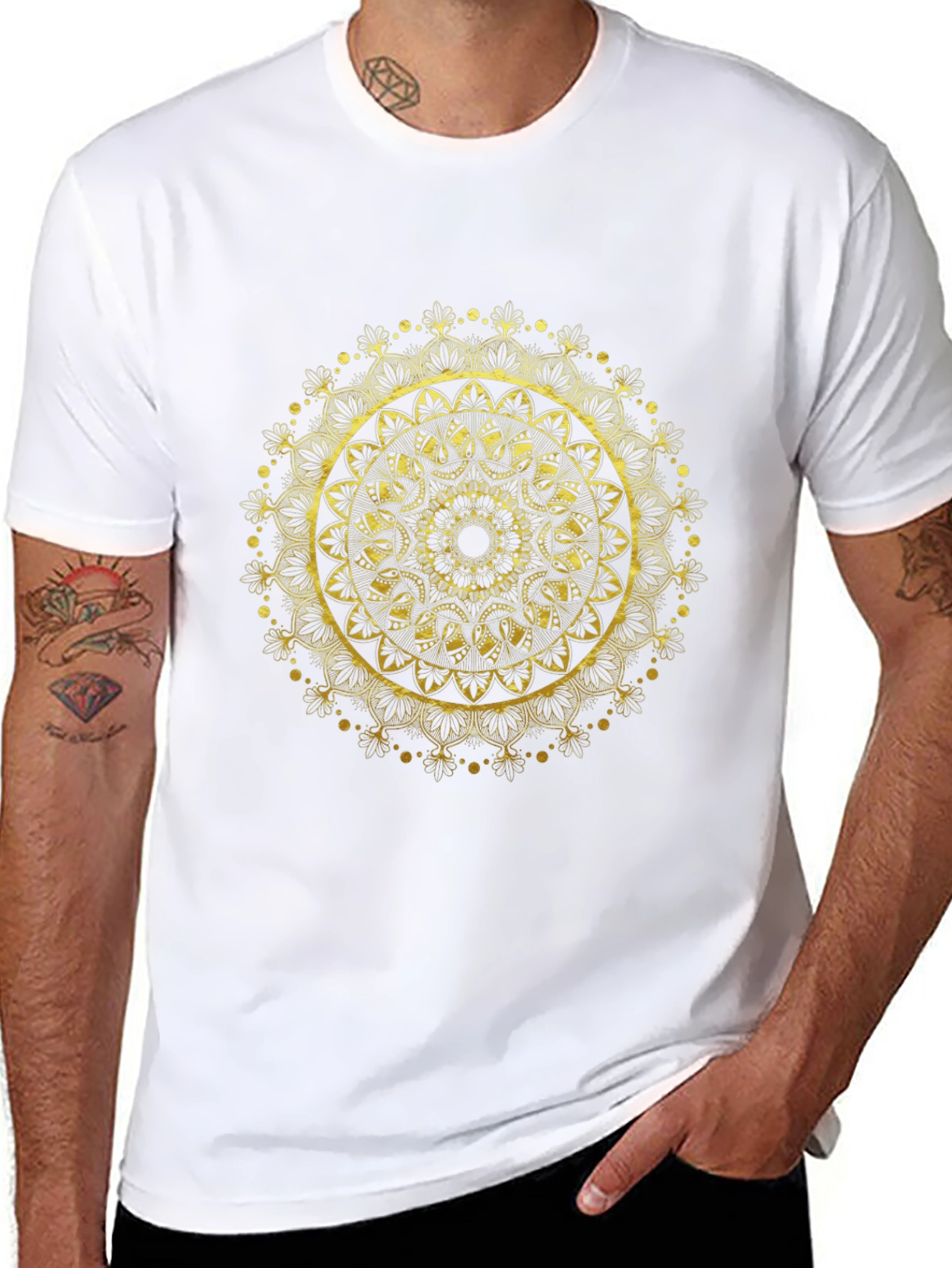 Gold Mandala Design Black T-Shirt