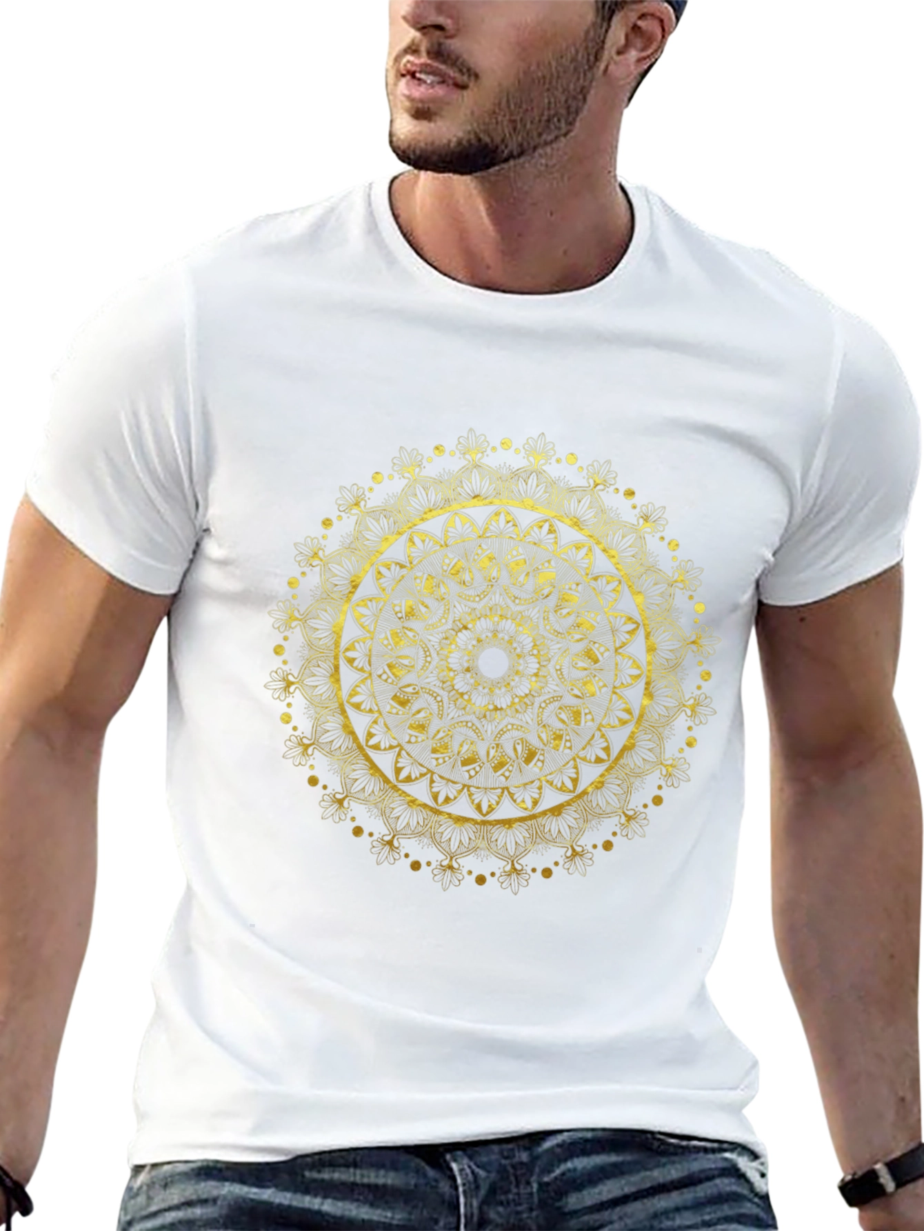 Gold Mandala Design Black T-Shirt