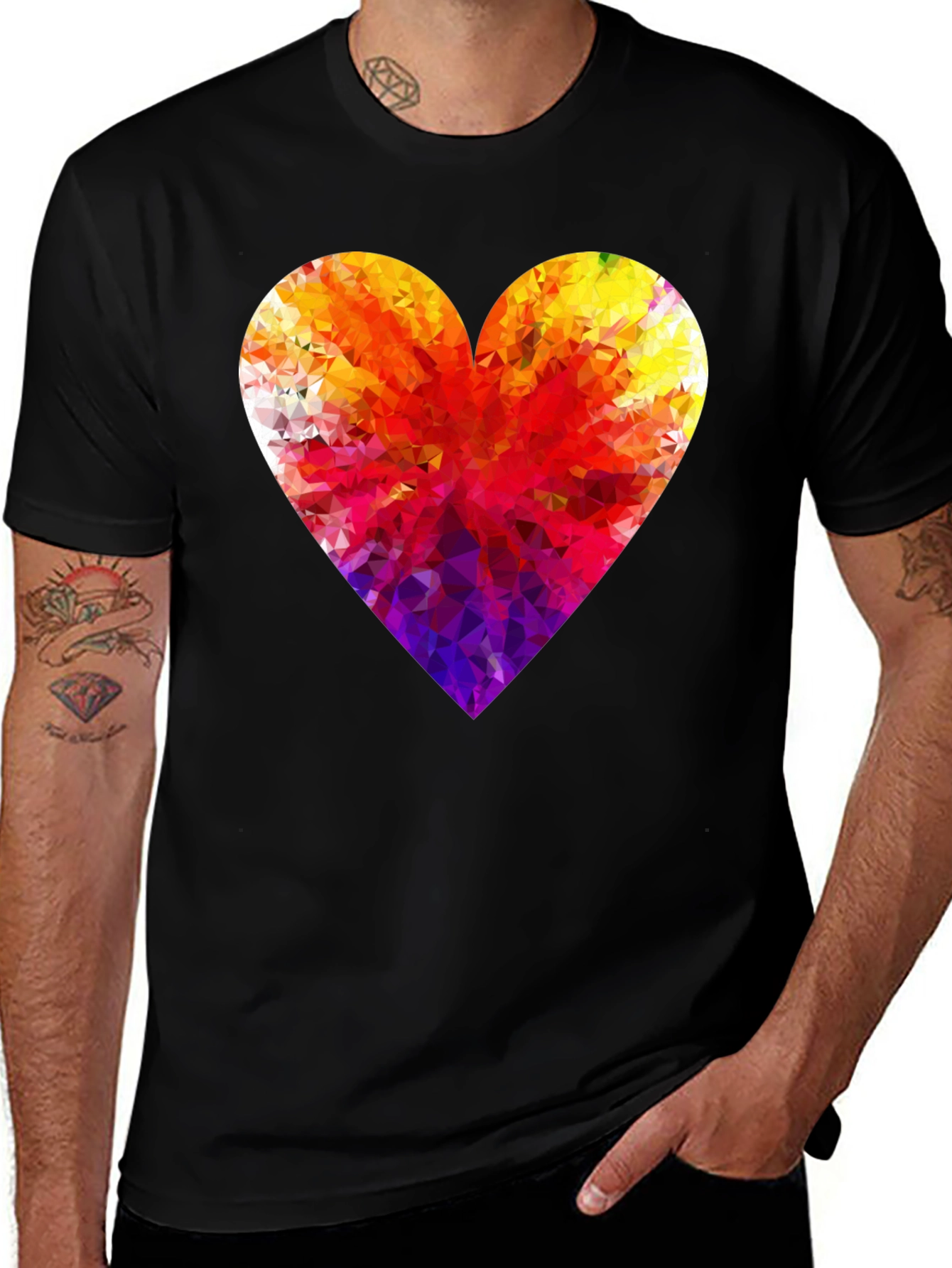 Geometric Heart Graphic Black T-Shirt