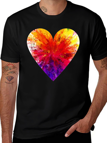 Geometric Heart Graphic Black T-Shirt