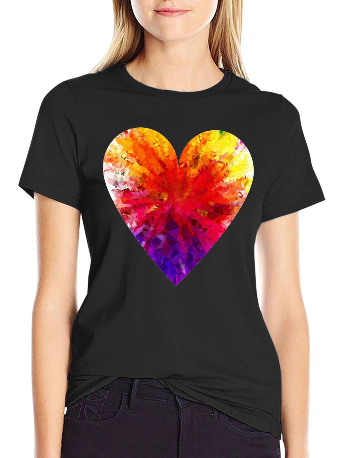 Geometric Heart Graphic Black T-Shirt