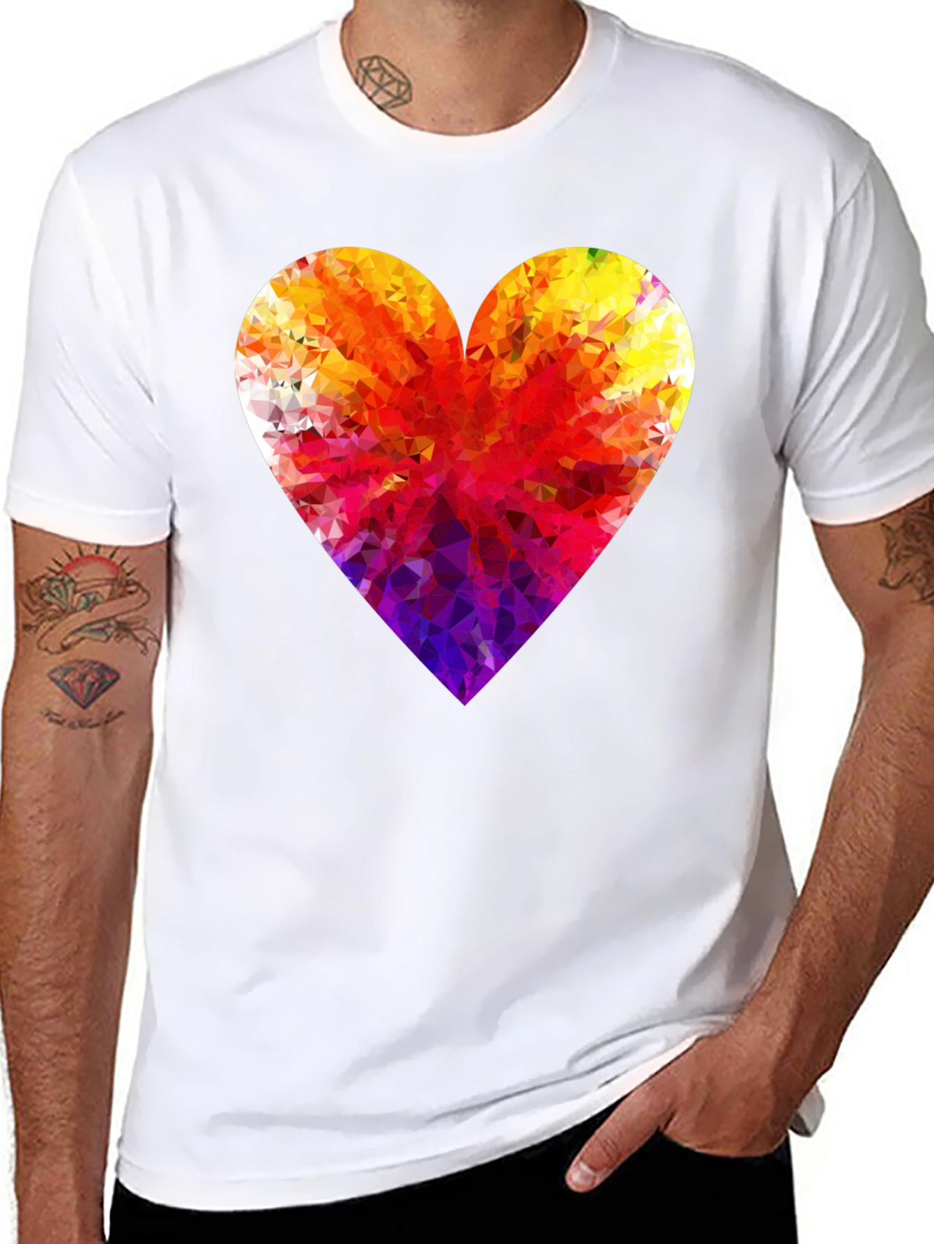 Geometric Heart Graphic Black T-Shirt