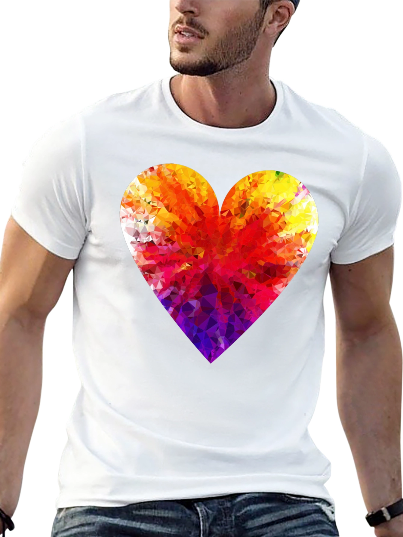 Geometric Heart Graphic Black T-Shirt