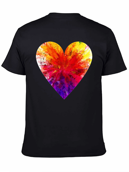 Geometric Heart Graphic Black T-Shirt