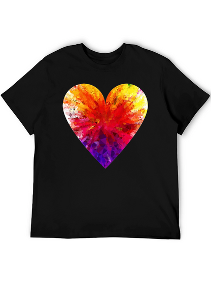 Geometric Heart Graphic Black T-Shirt