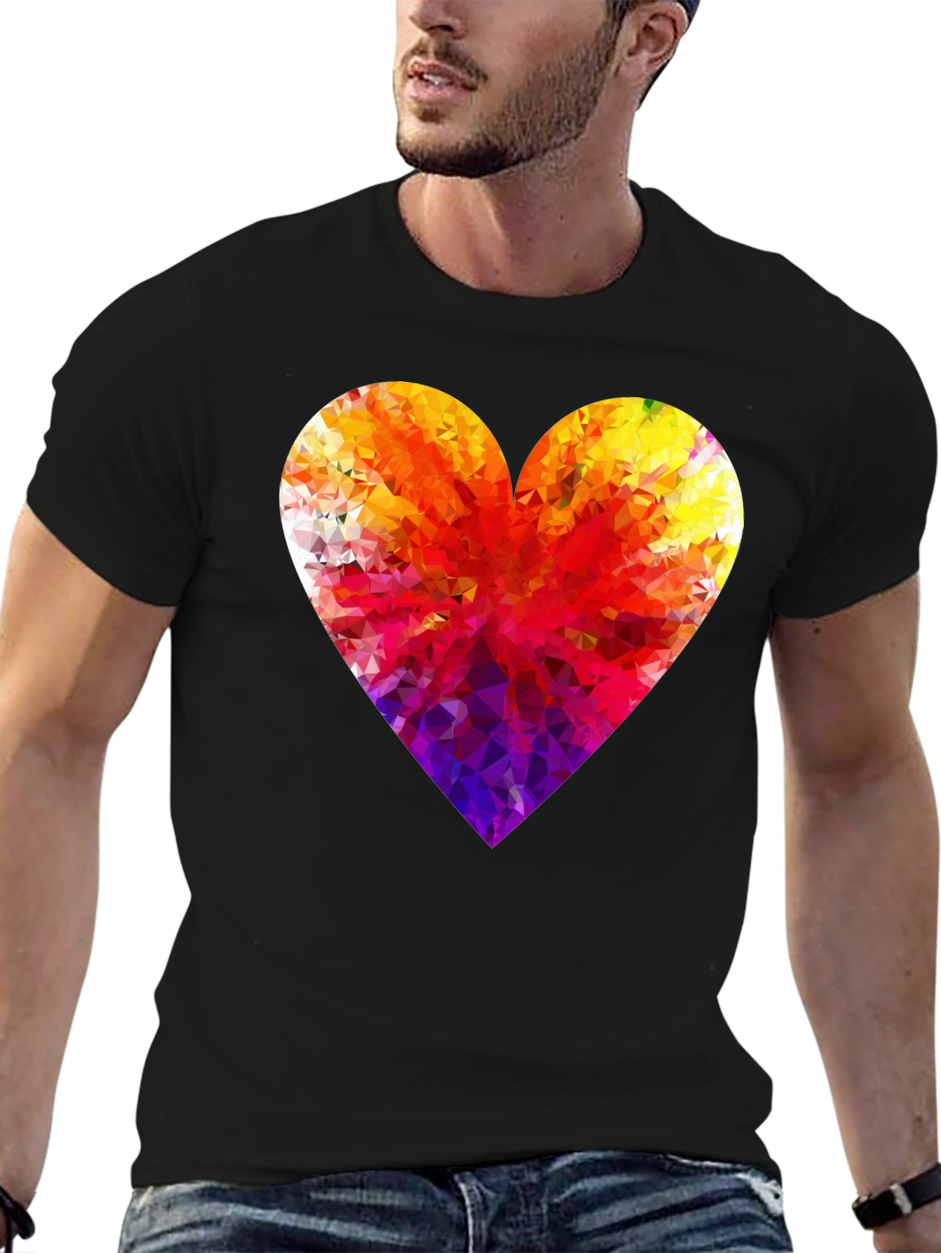 Geometric Heart Graphic Black T-Shirt