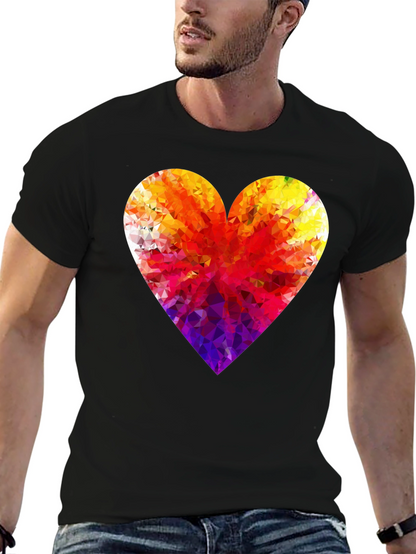 Geometric Heart Graphic Black T-Shirt