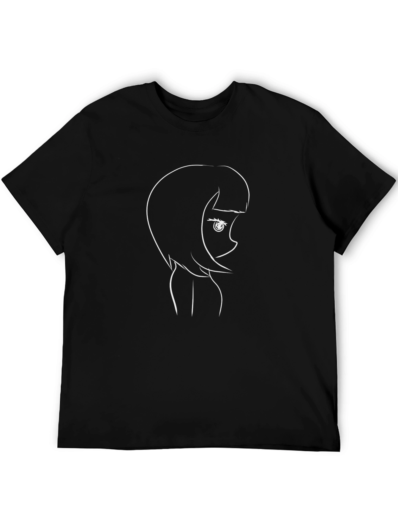 Anime Girl Outline Graphic Tee - Modern Casual Style