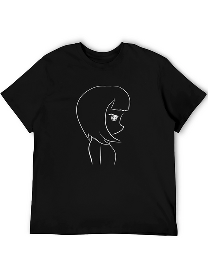 Anime Girl Outline Graphic Tee - Modern Casual Style