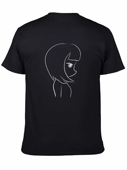 Anime Girl Outline Graphic Tee - Modern Casual Style