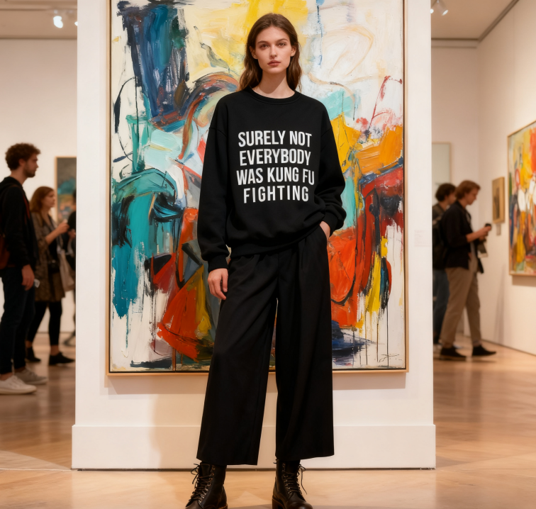Nostalgic Pop Lyric Sweatshirt – "Surely Not Everybody Was Kung Fu Fighting