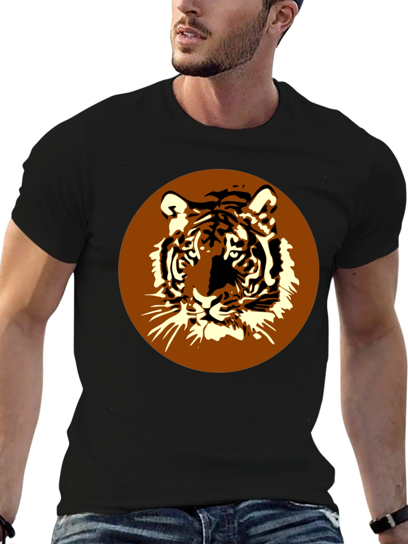 Tiger Graphic Print Mens Black T-Shirt