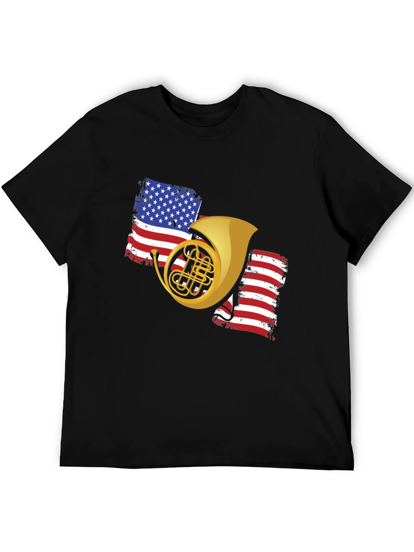 Patriotic French Horn Black T-Shirt