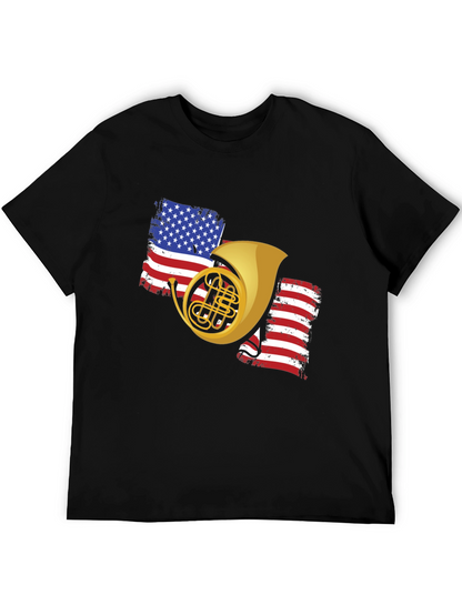 Patriotic French Horn Black T-Shirt