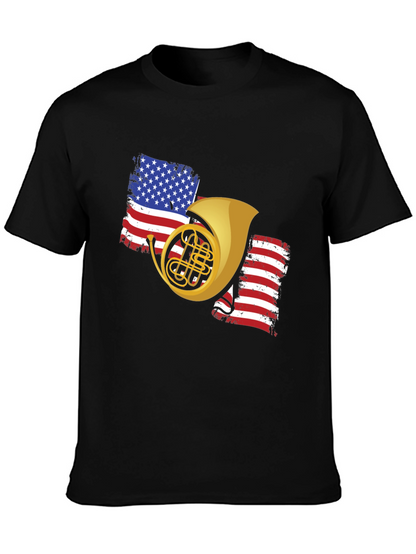 Patriotic French Horn Black T-Shirt
