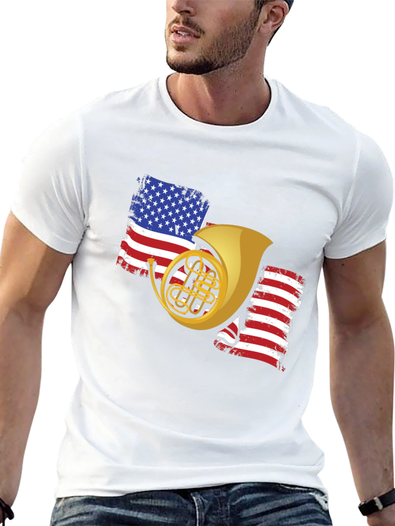 Patriotic French Horn Black T-Shirt
