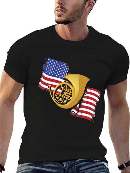 Patriotic French Horn Black T-Shirt