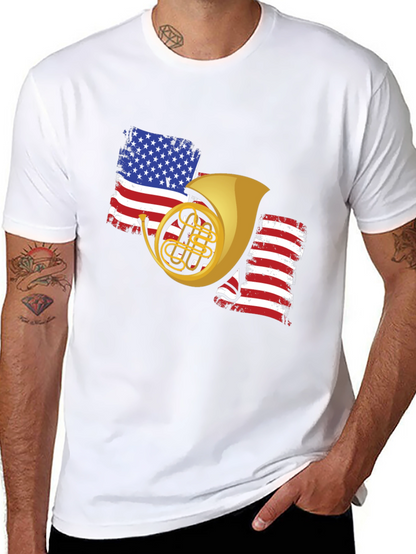 Patriotic French Horn Black T-Shirt