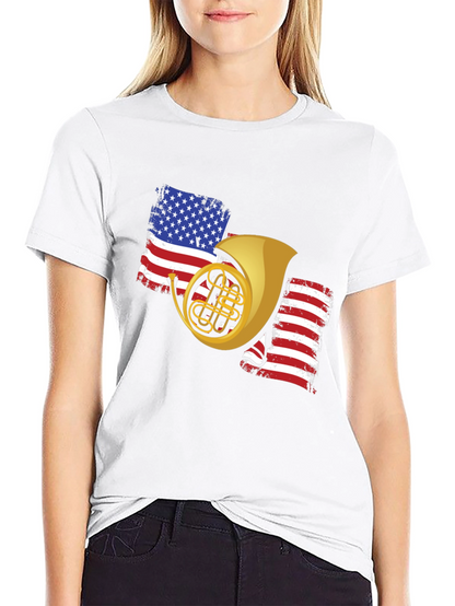 Patriotic French Horn Black T-Shirt