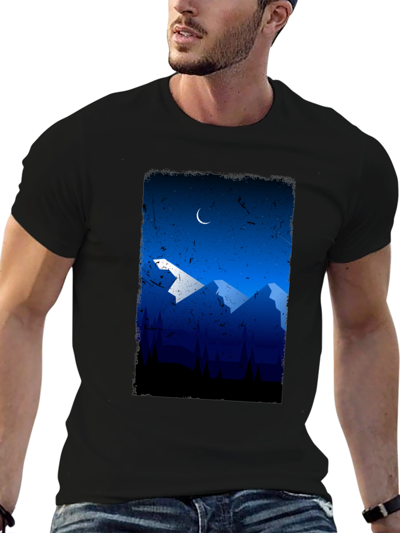 Mountainscape Graphic Tee - Night Sky Design