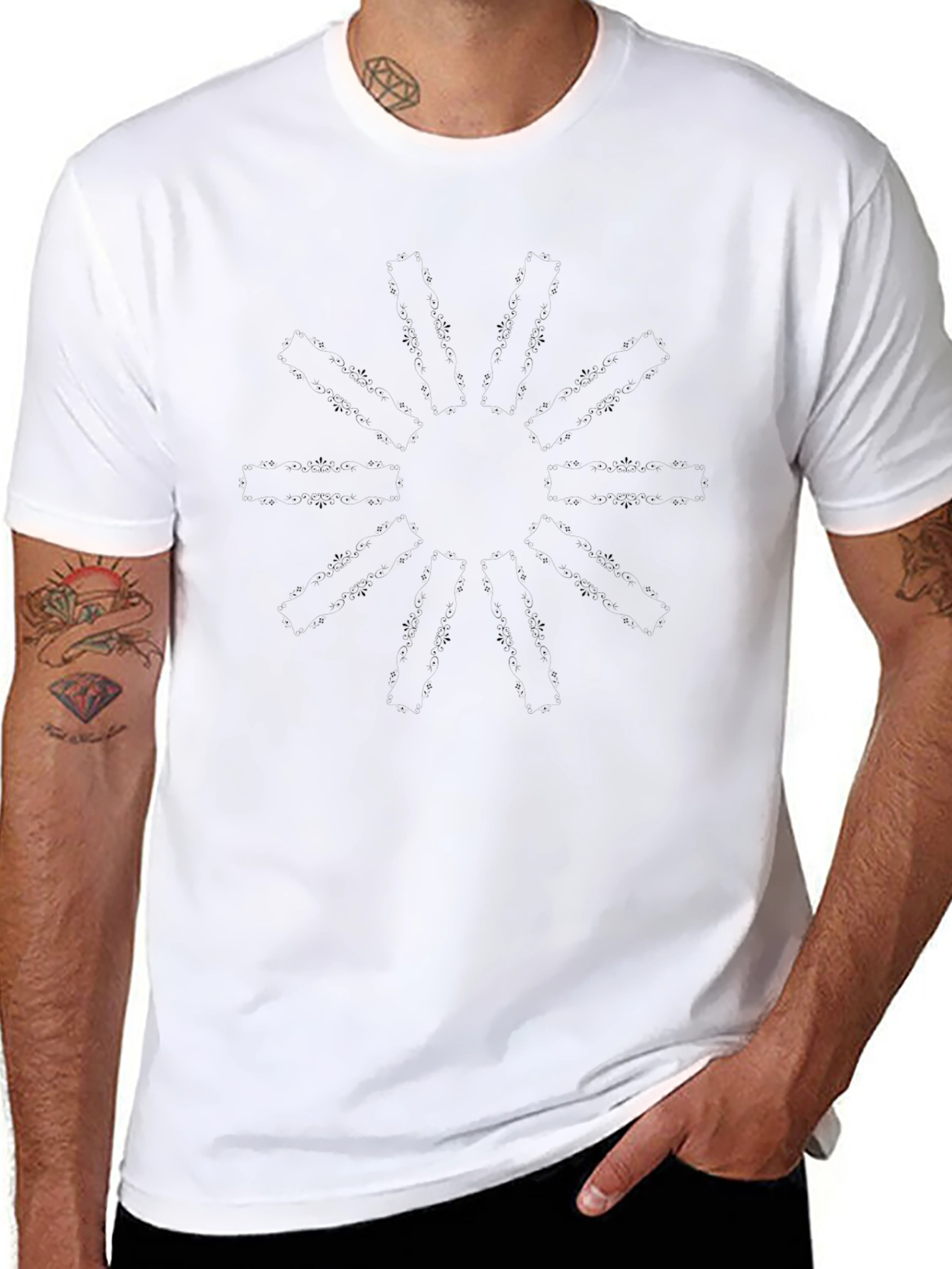 Mens Solid Black Crew Neck Graphic T-Shirt
