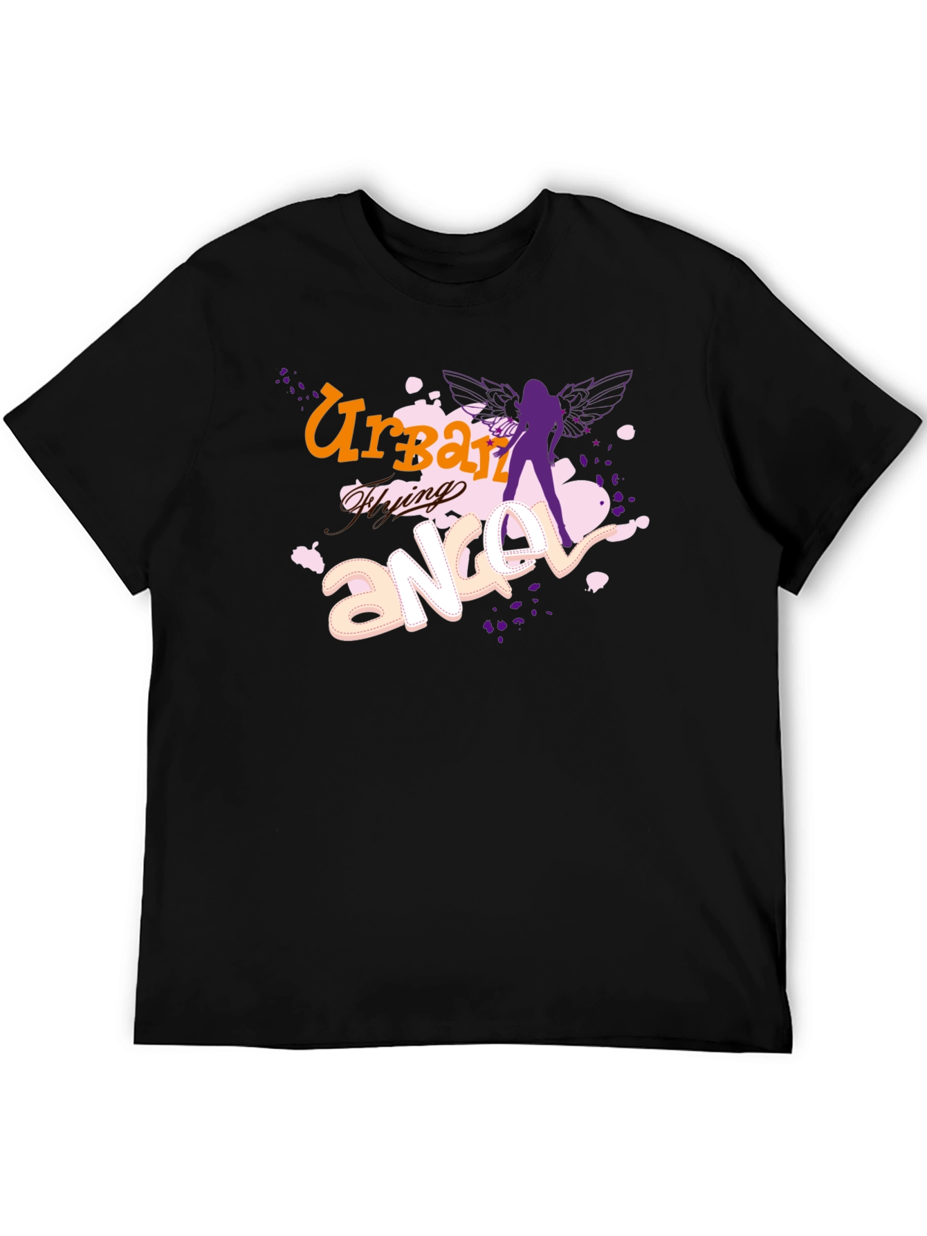 Urban Flying Angel Graphic T-Shirt - Black