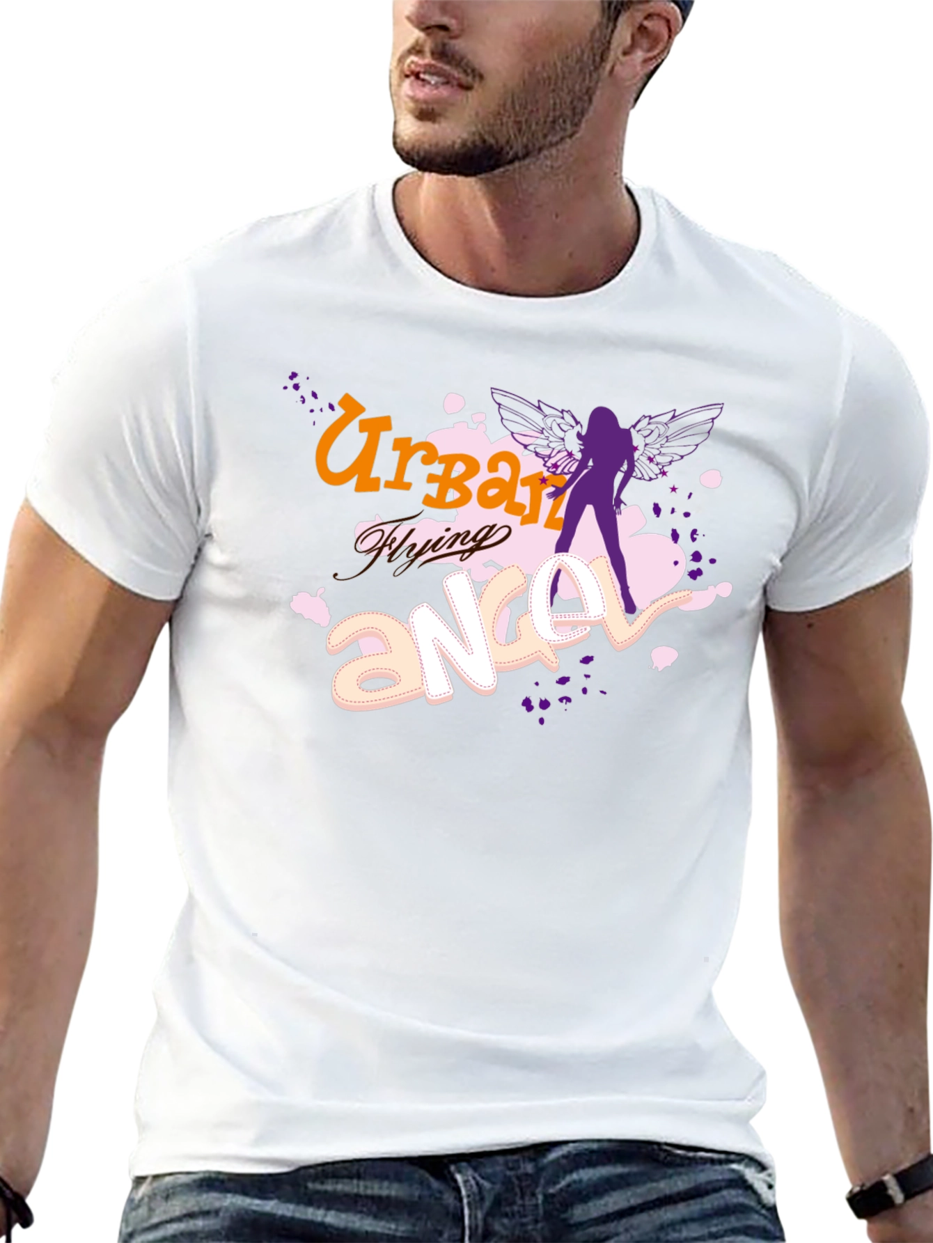 Urban Flying Angel Graphic T-Shirt - Black