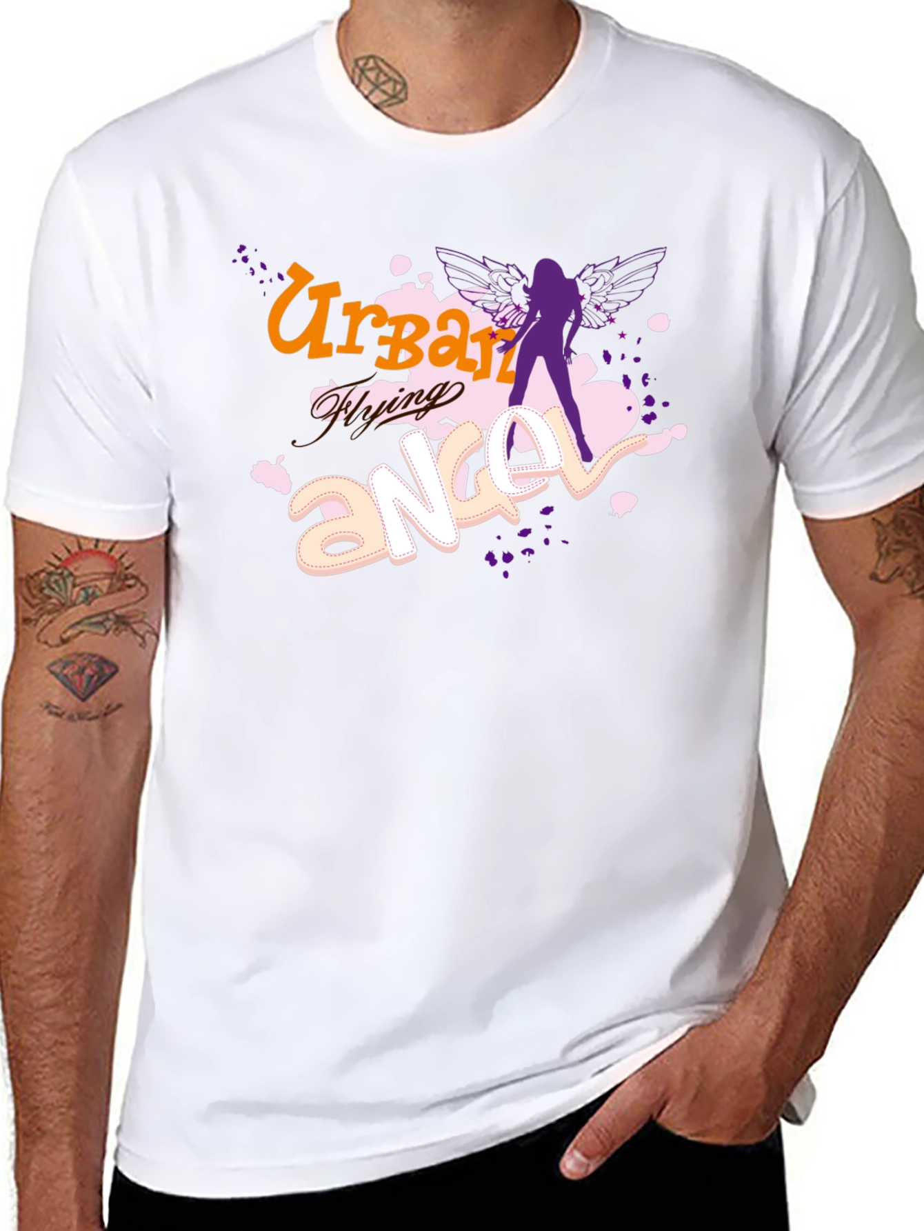 Urban Flying Angel Graphic T-Shirt - Black