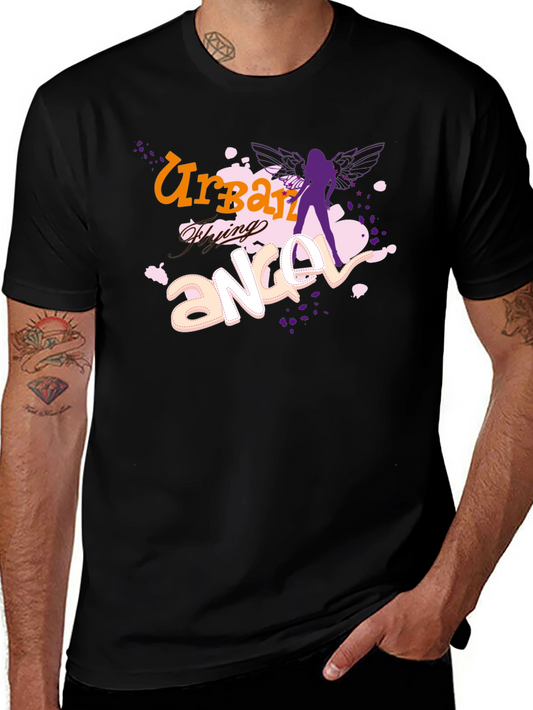Urban Flying Angel Graphic T-Shirt - Black