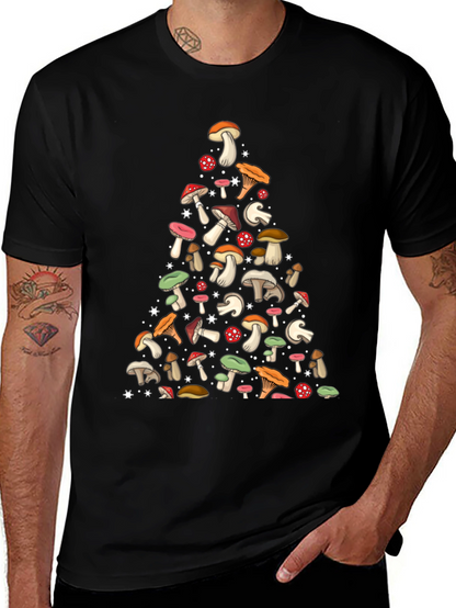 Mushroom Pattern Black T-Shirt