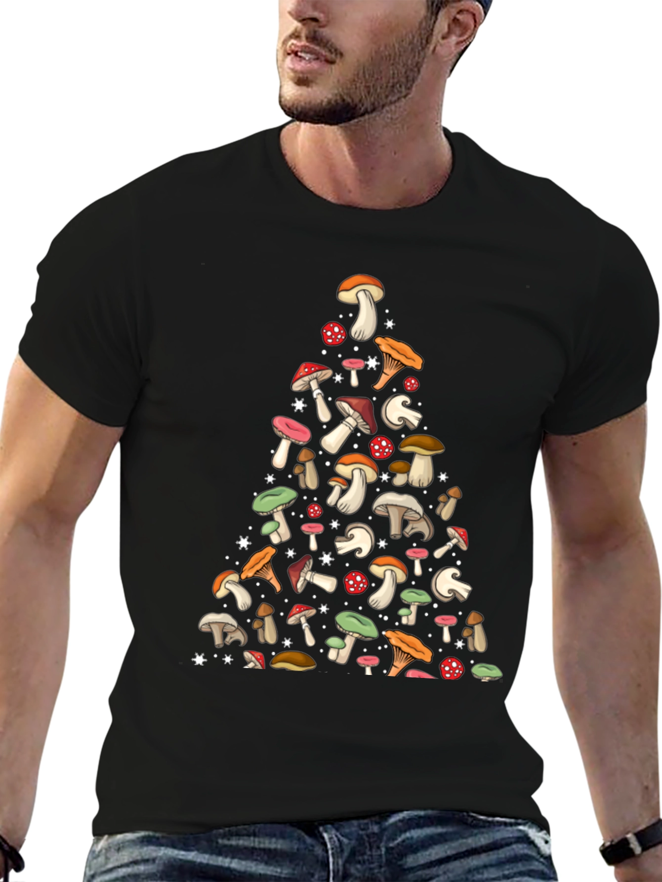 Mushroom Pattern Black T-Shirt