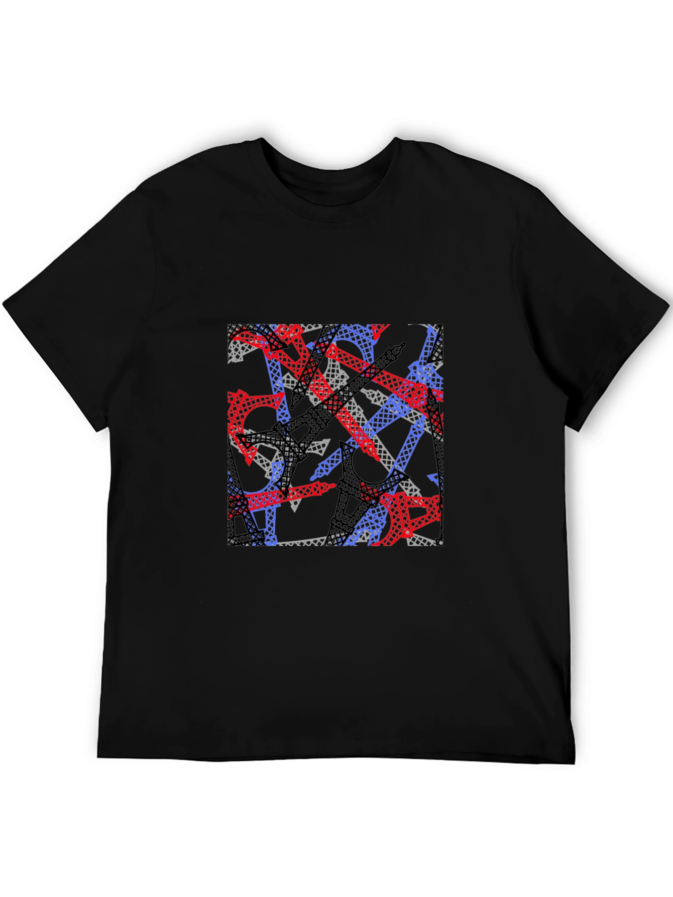 Abstract Eiffel Tower Print Black T-Shirt