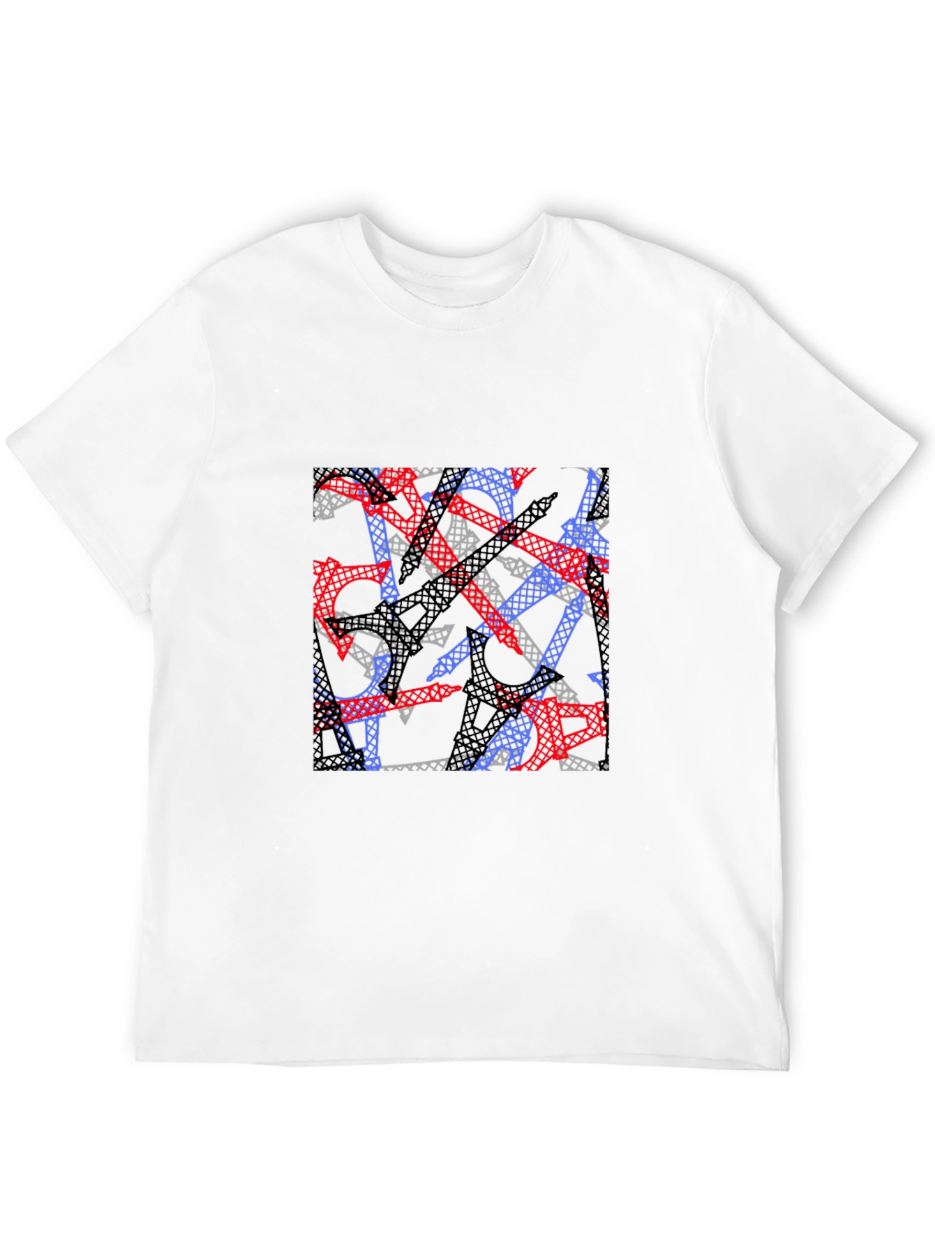 Abstract Eiffel Tower Print Black T-Shirt