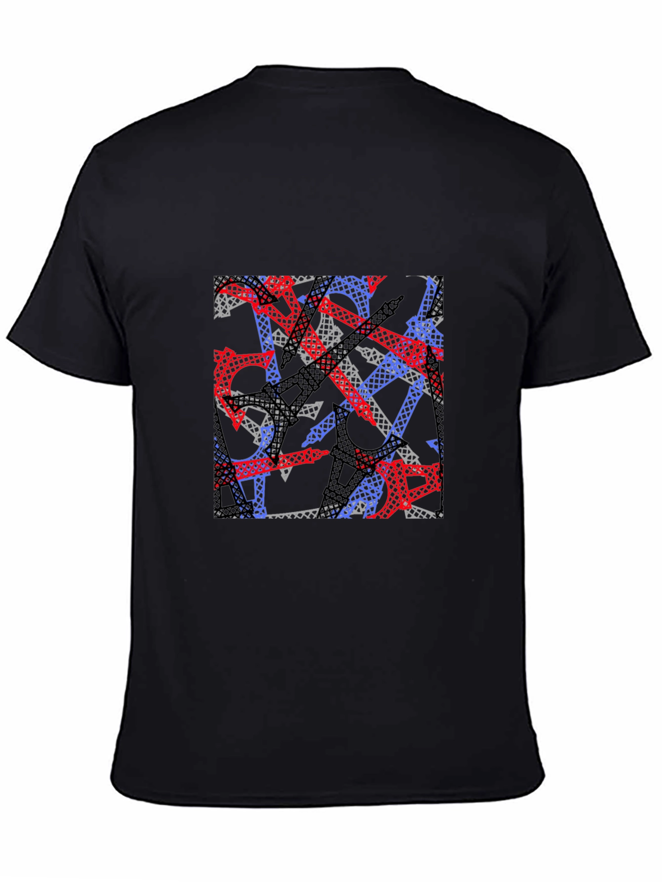 Abstract Eiffel Tower Print Black T-Shirt