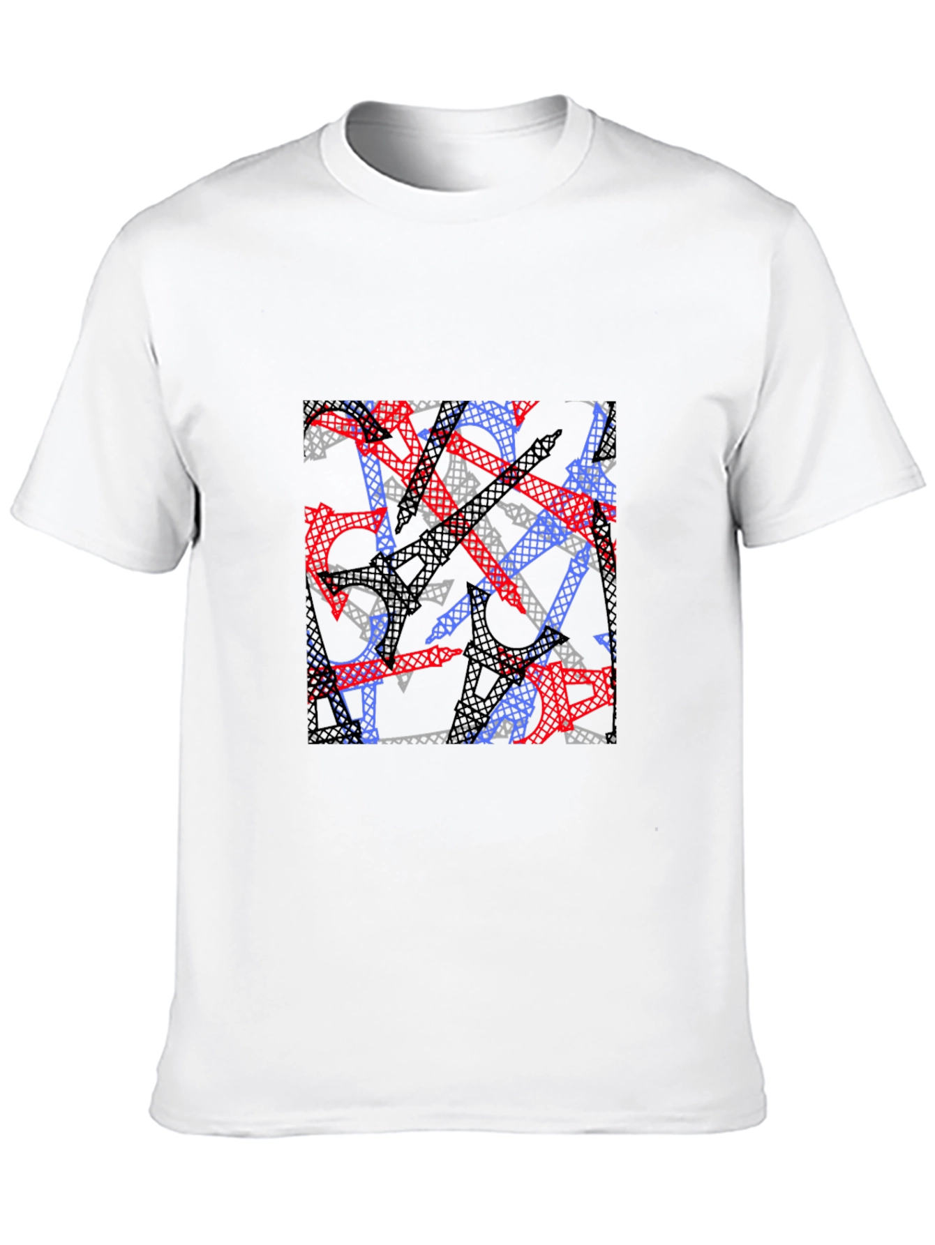 Abstract Eiffel Tower Print Black T-Shirt