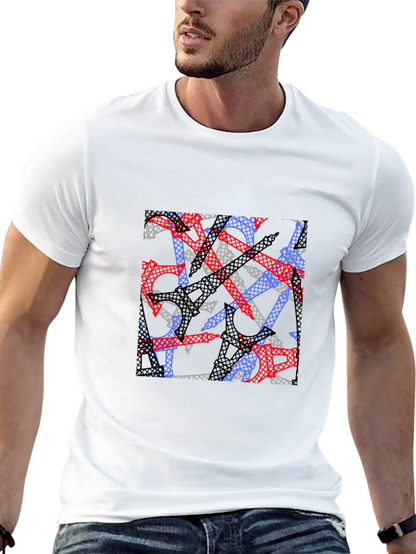 Abstract Eiffel Tower Print Black T-Shirt