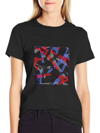 Abstract Eiffel Tower Print Black T-Shirt
