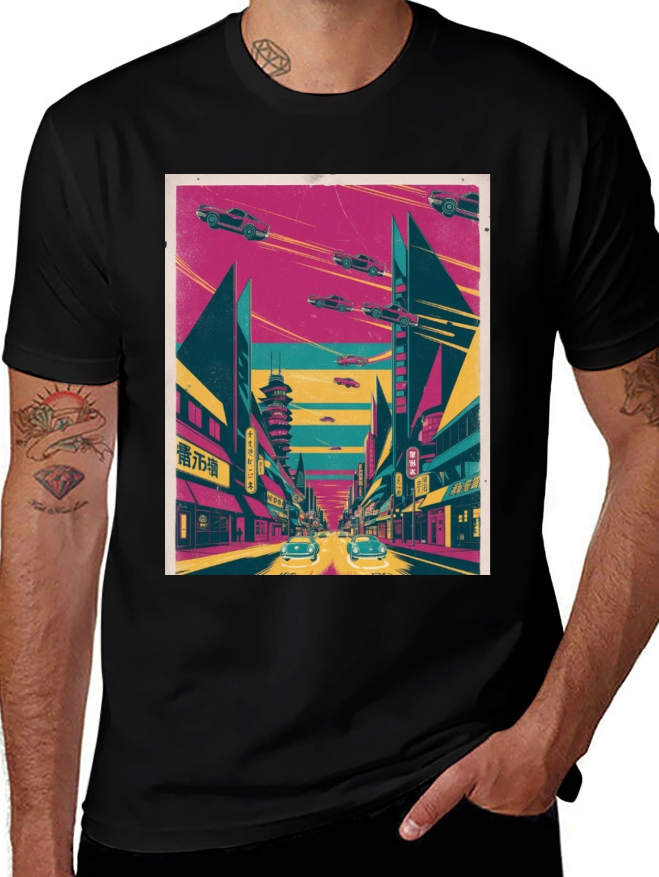 Retro Future T-Shirt: Flying Cars and Neon City