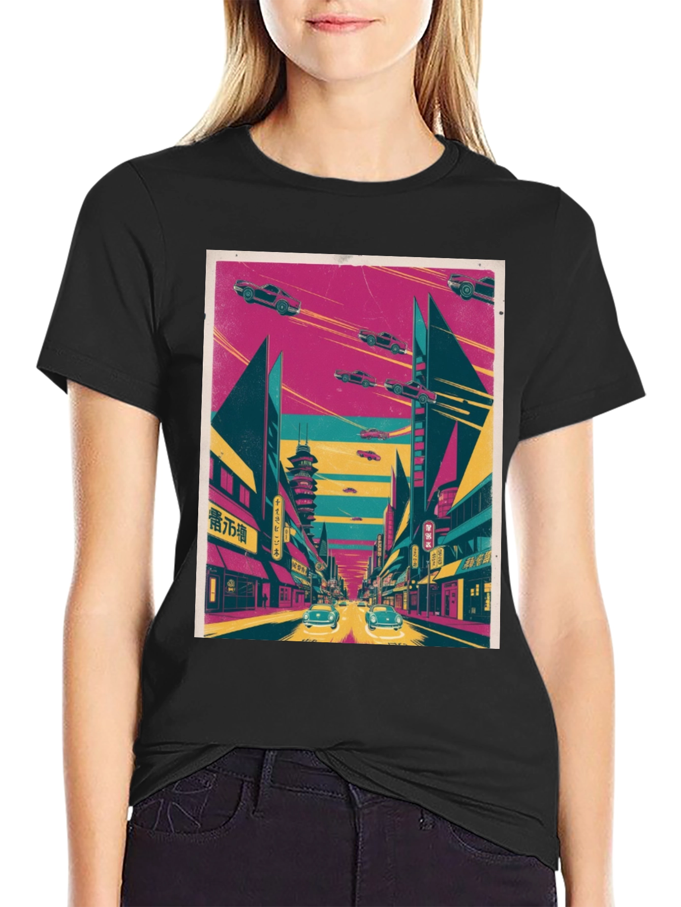 Retro Future T-Shirt: Flying Cars and Neon City