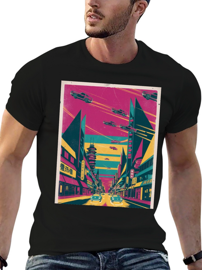 Retro Future T-Shirt: Flying Cars and Neon City